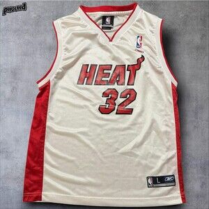 Miami Heat Jersey Youth Large White Red NBA Basketball O'Neal 32 Shaq Reebok